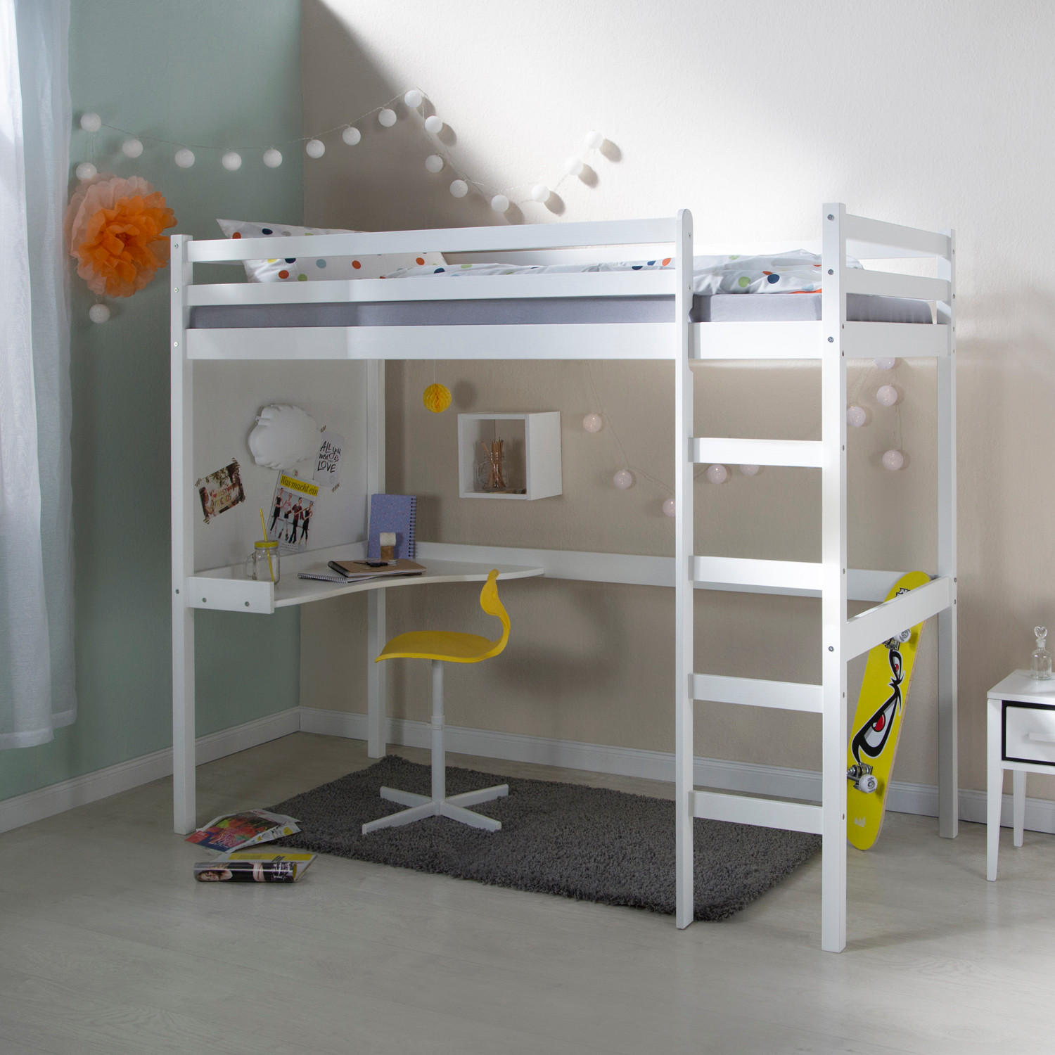 HOCHBETT 90/200 cm mit Schreibtisch - Weiß, Holz (90/200cm) - Homestyle4u