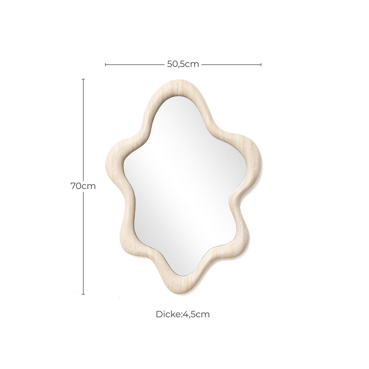 SPIEGEL Asymmetrischer mit Holzrahmen 70×50 cm - Beige, Glas/Holz (50.5/4.5/70cm)