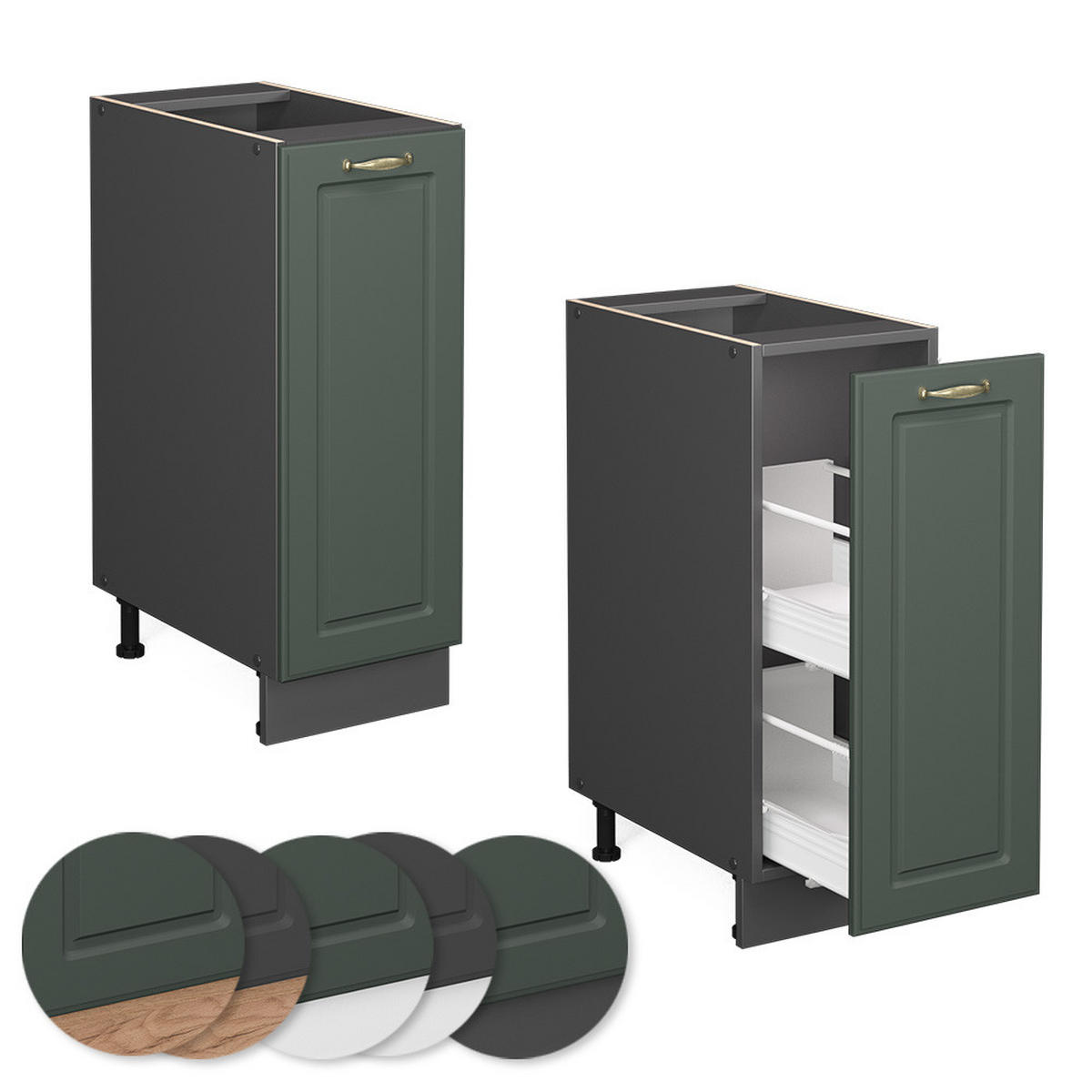 APOTHEKERUNTERSCHRANK Fame-Line Grün-Gold Landhaus 30 cm, AP Marmor - Anthrazit/Grün, Holzwerkstoff (30/82/60cm) - Vicco