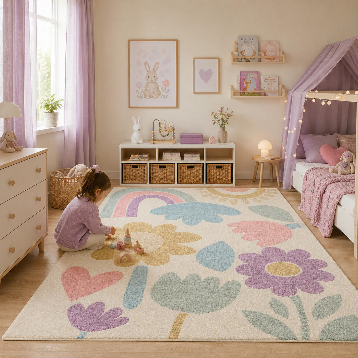 KINDER TEPPICH SOFTSTAR KIDS FANTASY BUNT - Lila, Textil (80/150cm) - Pergamon