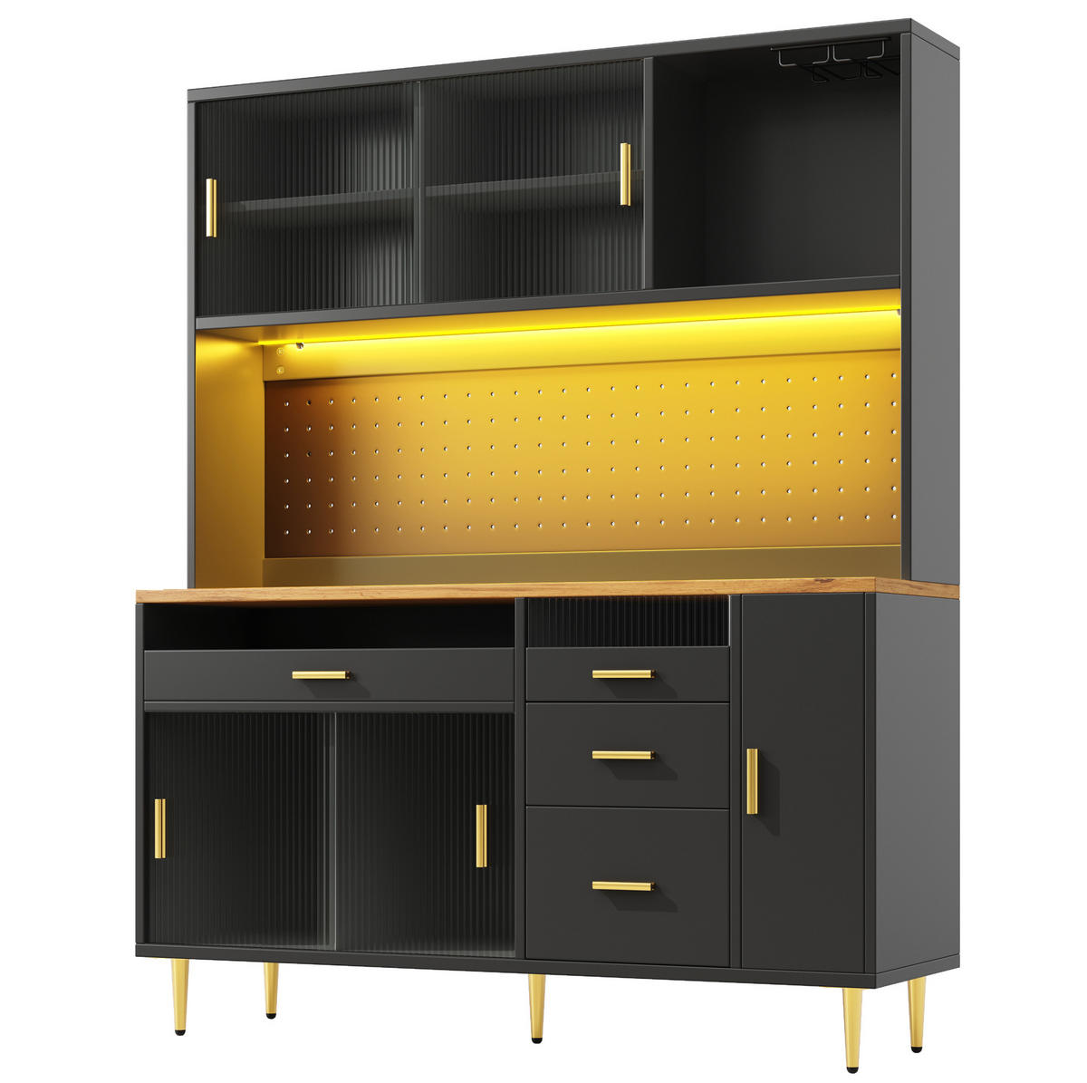 BUFFET 145/39/171 cm schwarz aus MDF und Glas mit LED - Schwarz, Glas (145/171/24cm) - OKWISH