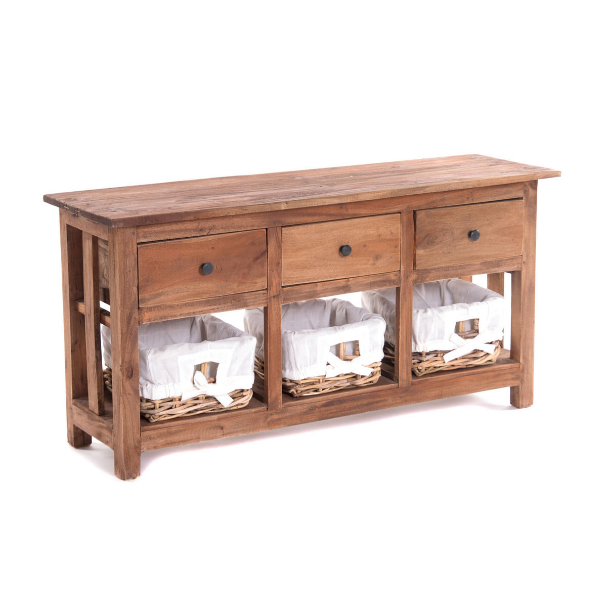KOMMODE Vintage 98 Massivholz, mit 3 Weidenkörben & Schubladen naturfarben-weiß - Naturfarben, Holz (98/50/28cm) - DESIGN DELIGHTS