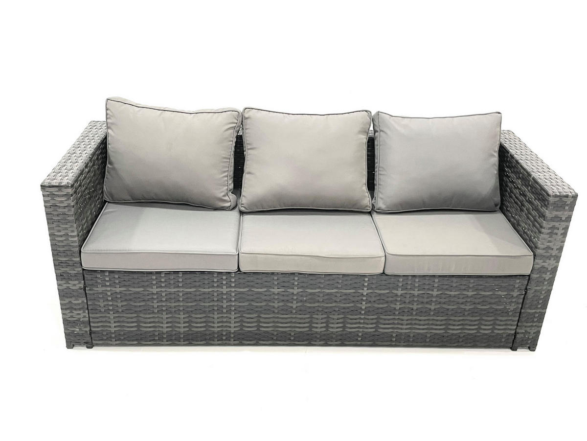 GARTENMÖBEL COUCHTISCH SET mit Sofa Polyrattan Outdoor 6-Sitzer - Dunkelgrau/Grau, Glas/Kunststoff - Fimous