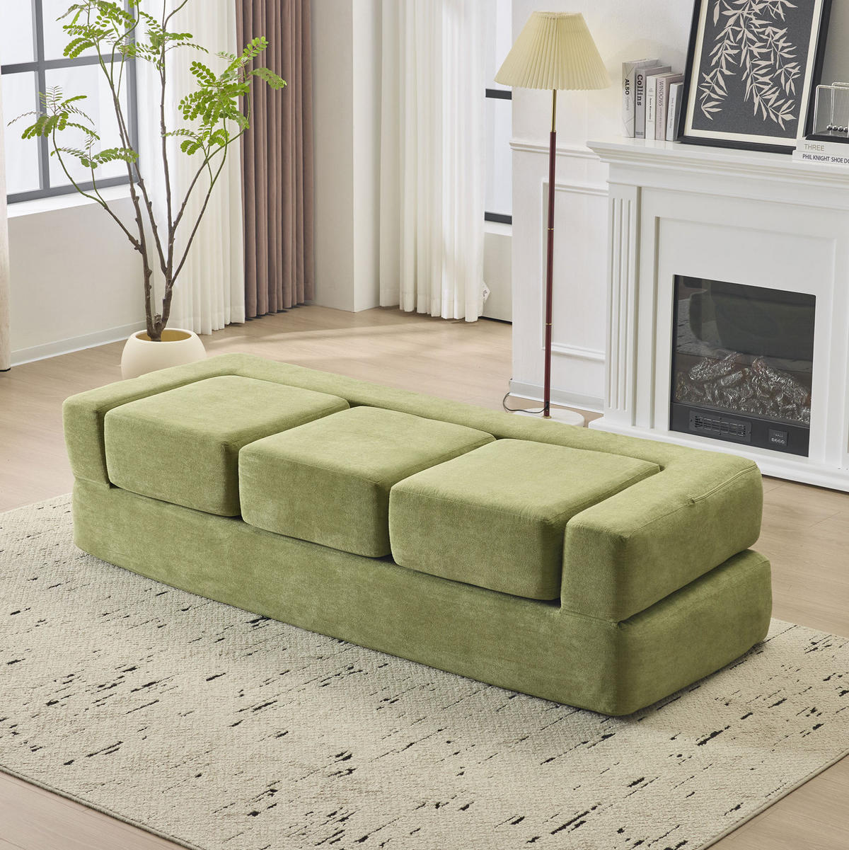 SOFA-BETT modular Grün Chenille Schaumstoff - Grün, Kunststoff (75.5/50/201cm) - Meubliv