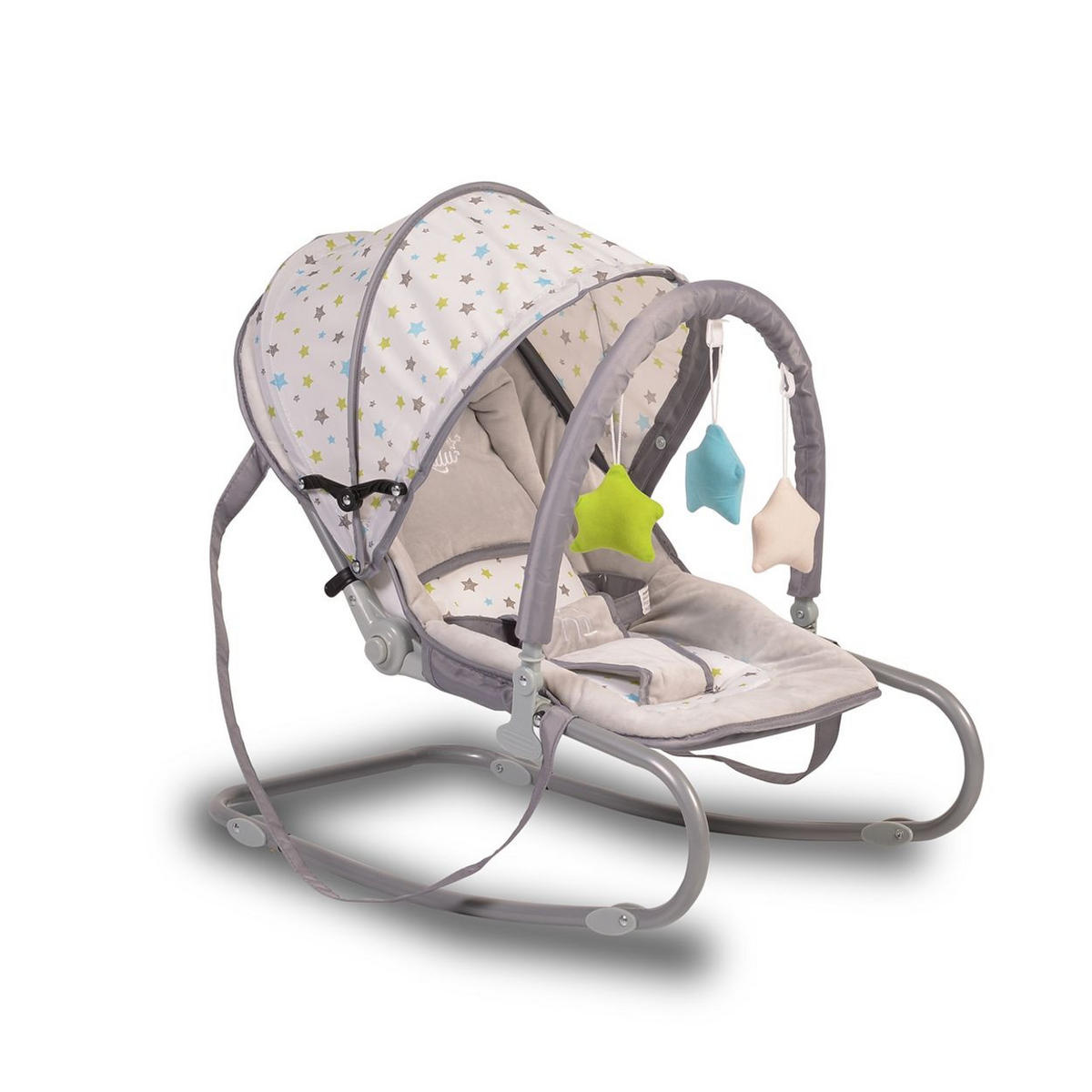BABYWIPPE Lulu hellgrau verstellbare Sitzposition, Spielbogen, Tragehenkel, Metallrahmen - Grau, Metall - Moni