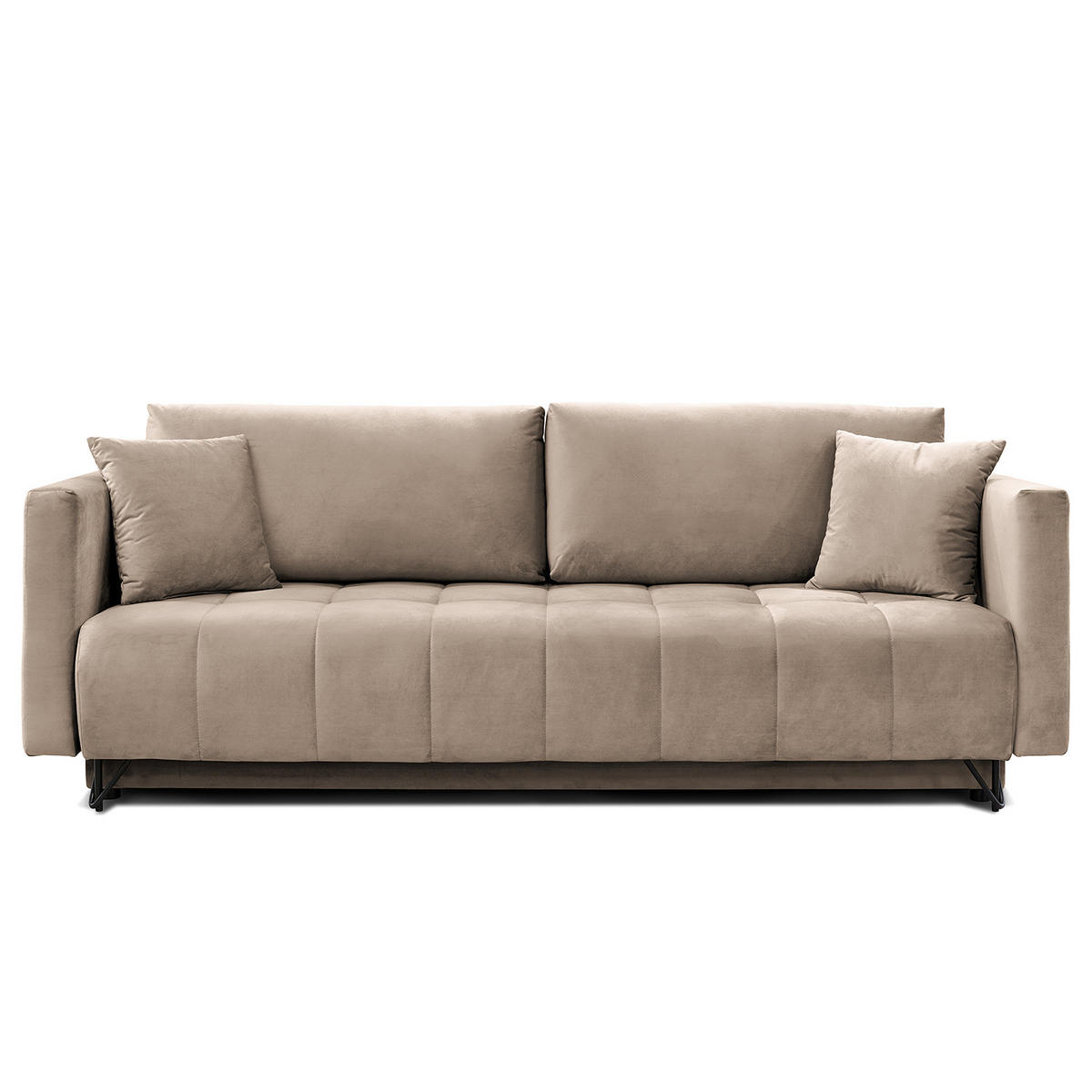 SCHLAFSOFA - Samt - Beige/Schwarz, Textil/Metall (227/87/102cm) - home24