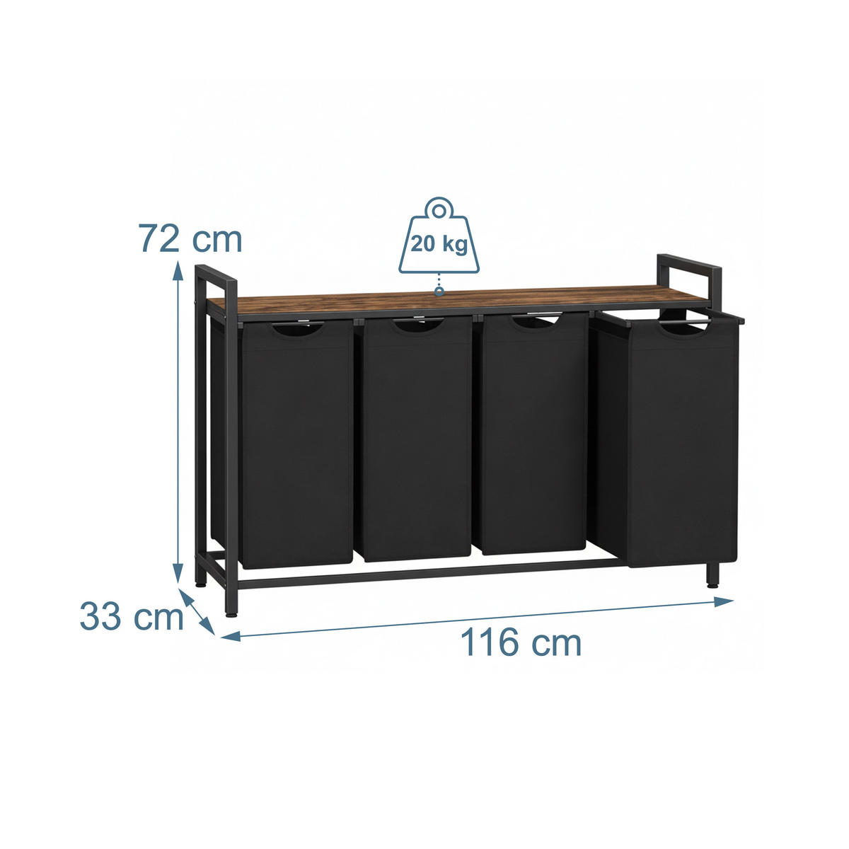 WÄSCHESAMMLER - Schwarz, Holzwerkstoff/Textil (116/72/33cm) - Relaxdays