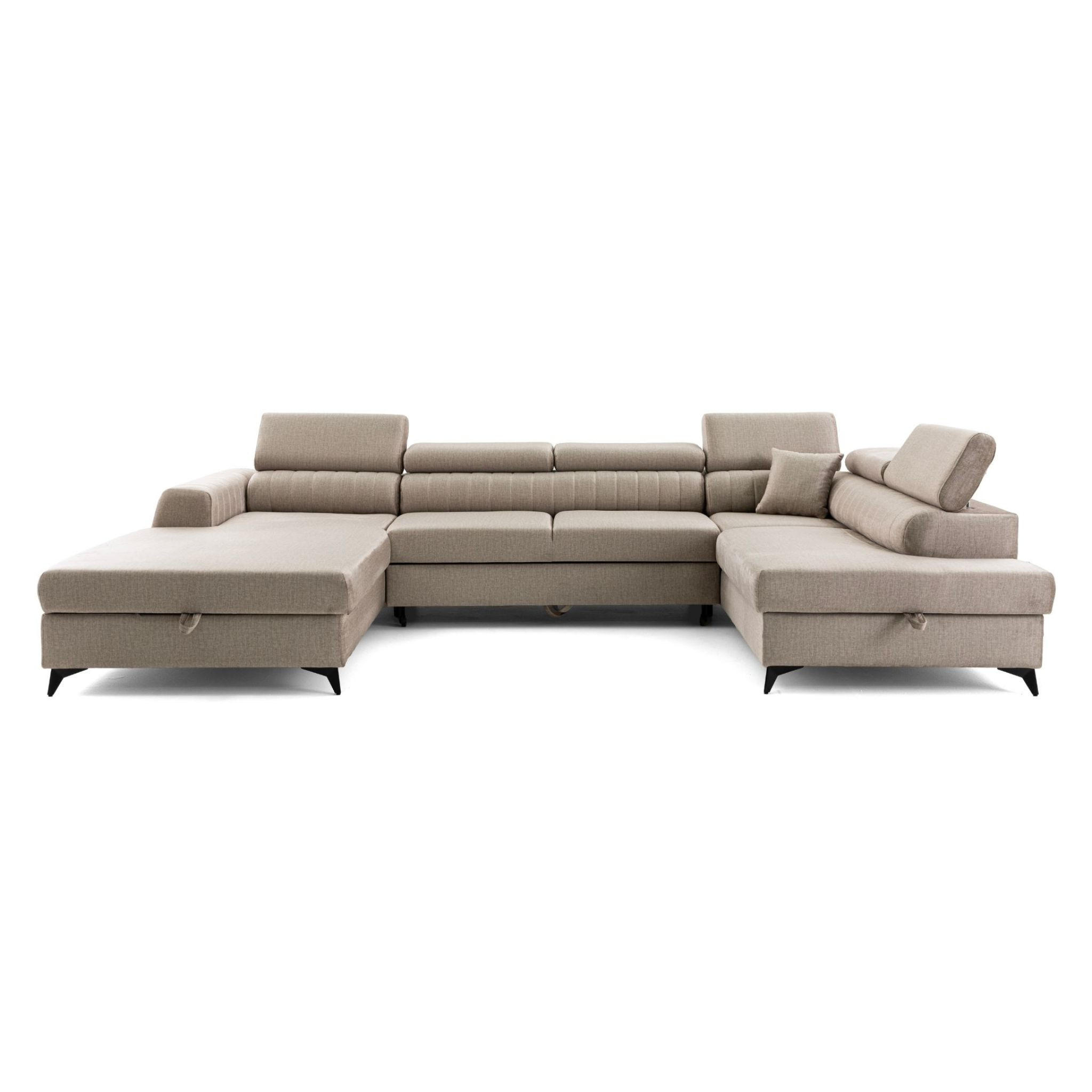 ECKSOFA U-Form PIERO U Rechts mit Schlaffunktion 125x260 Velours Beige - Beige/Schwarz, Holz/Textil (203/90/350cm) - Muffo