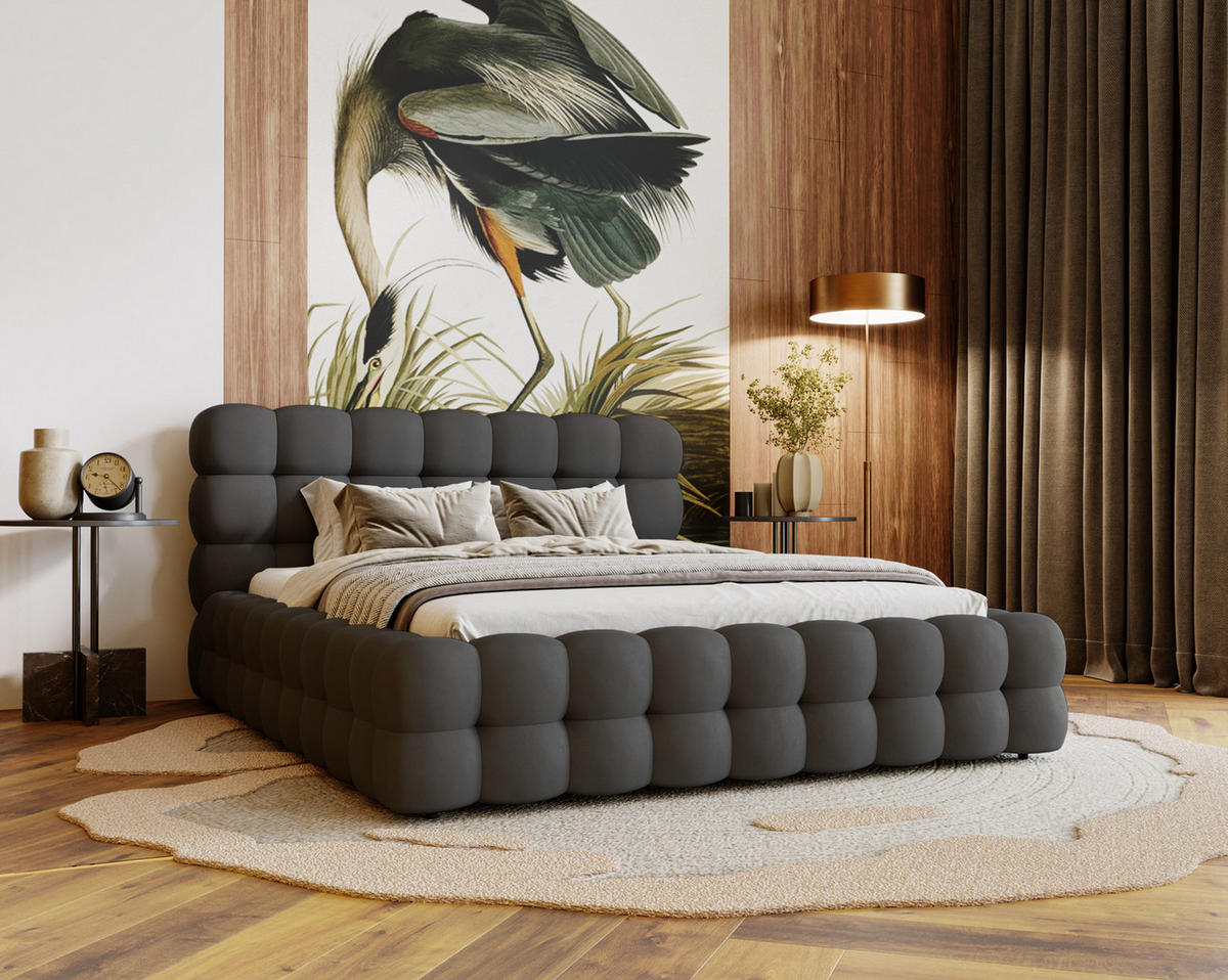 POLSTERBETT 140x200 cm Parlas Bis, Bettkasten, Lattenrost, Dunkelgrau - Dunkelgrau, Holz/Textil (140/200cm) - Emporius