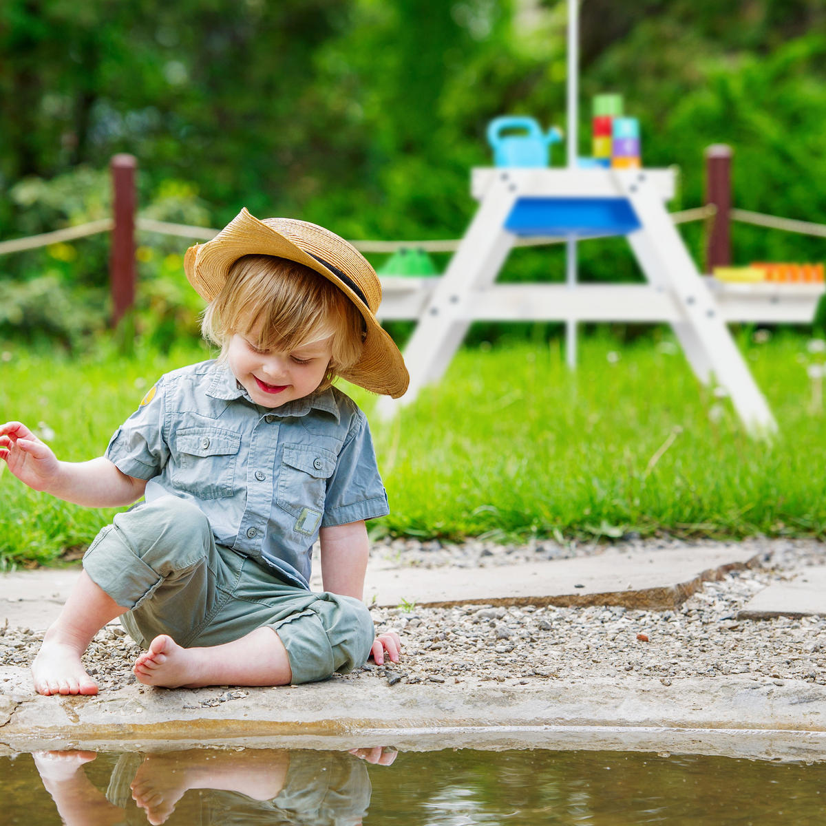 KINDERSITZGRUPPE Weiß Holz mit Sonnenschirm - Weiß, Holz/Kunststoff - Relaxdays