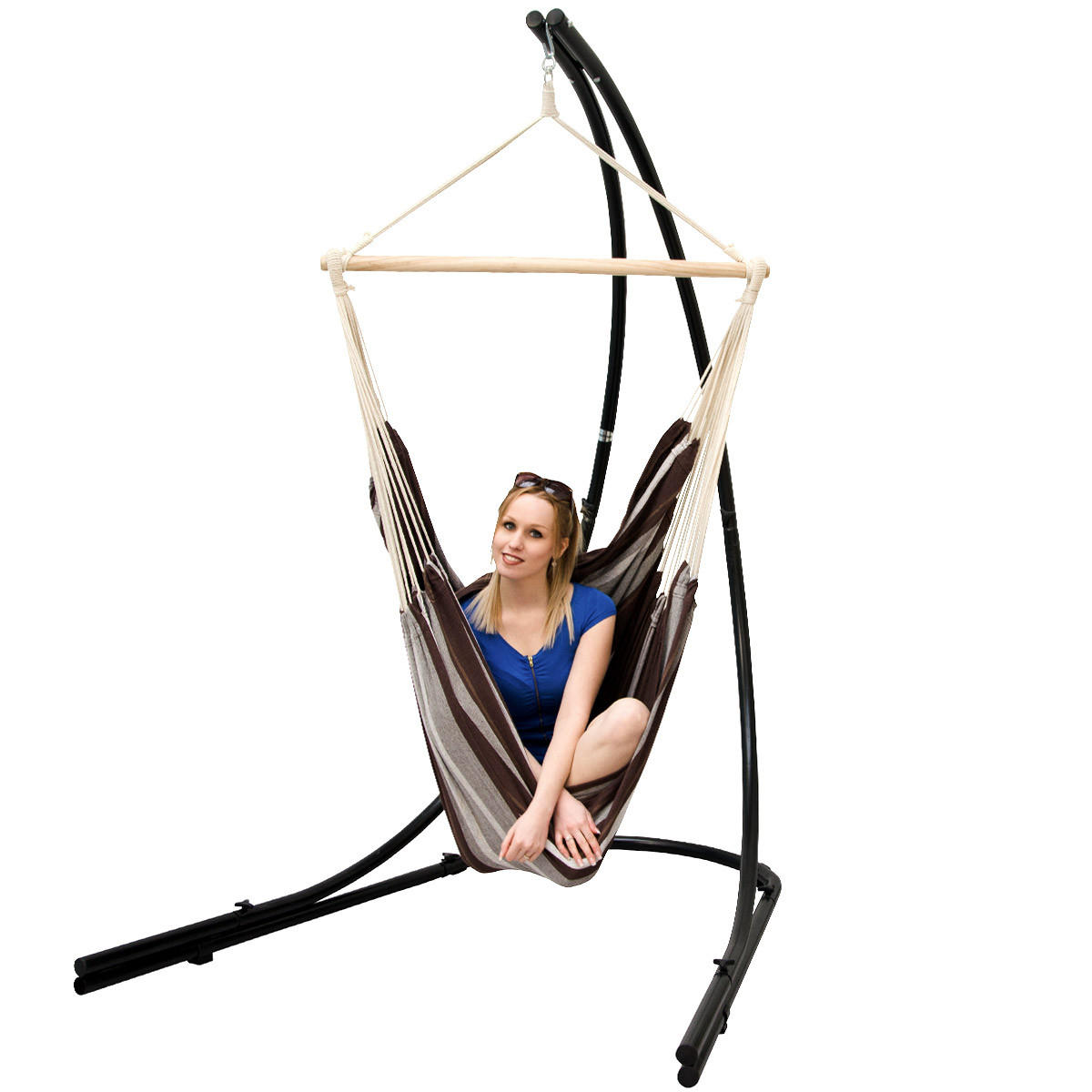 XL HÄNGESTUHL mit Gestell 210/140 cm , Rotbraun/Schwarz - Braun, Textil (140/210/160cm) - Amanka