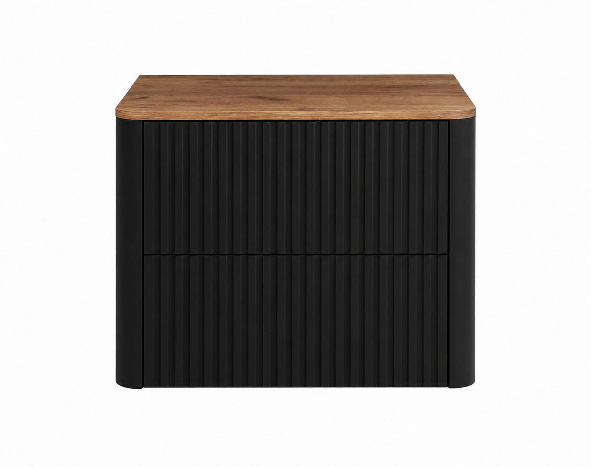 BADEZIMMERSCHRANK: Schwarz, Platte Craft-Eiche, 60,8 x 44,2 x 50 cm - Eichefarben/Schwarz, Holzwerkstoff (60.8/48.4/44.2cm) - 3XE LIVING