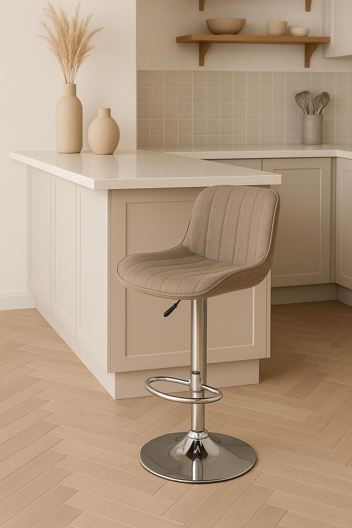 BARHOCKER 2er Set Lentos Stoff chrom taupe - Taupe/Chromfarben, Textil/Metall (50/108/50cm) - TPFLiving
