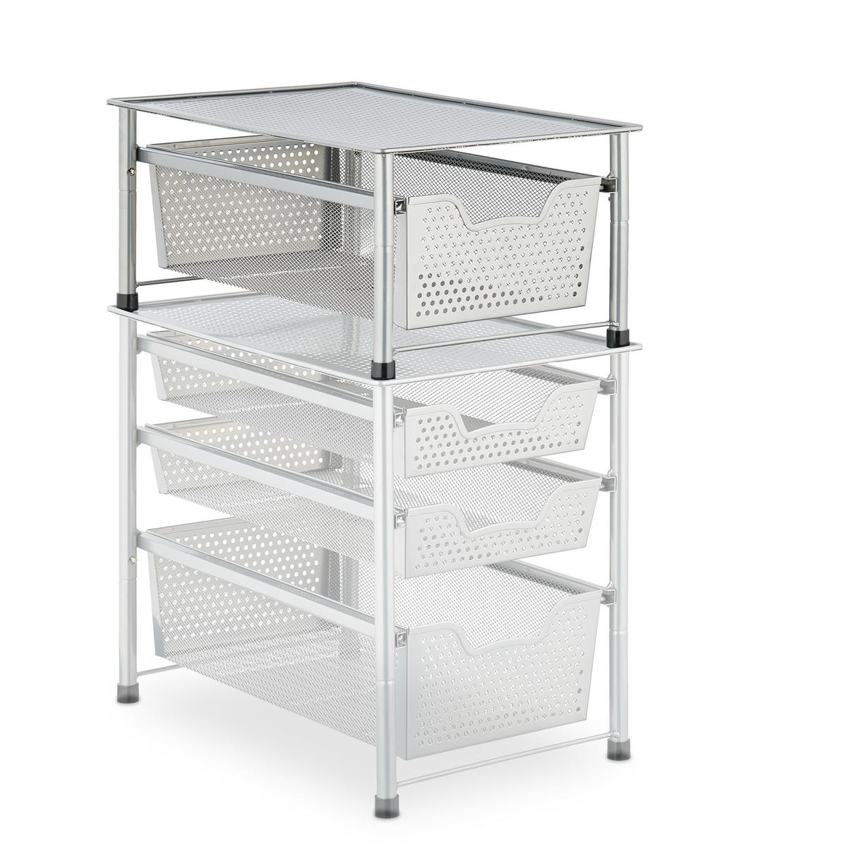 ORGANISERARE Silver stål med utdragbar korg 42,5 cm - Silverfärgad, Metall/Plast (28/19/42.5cm) - Relaxdays