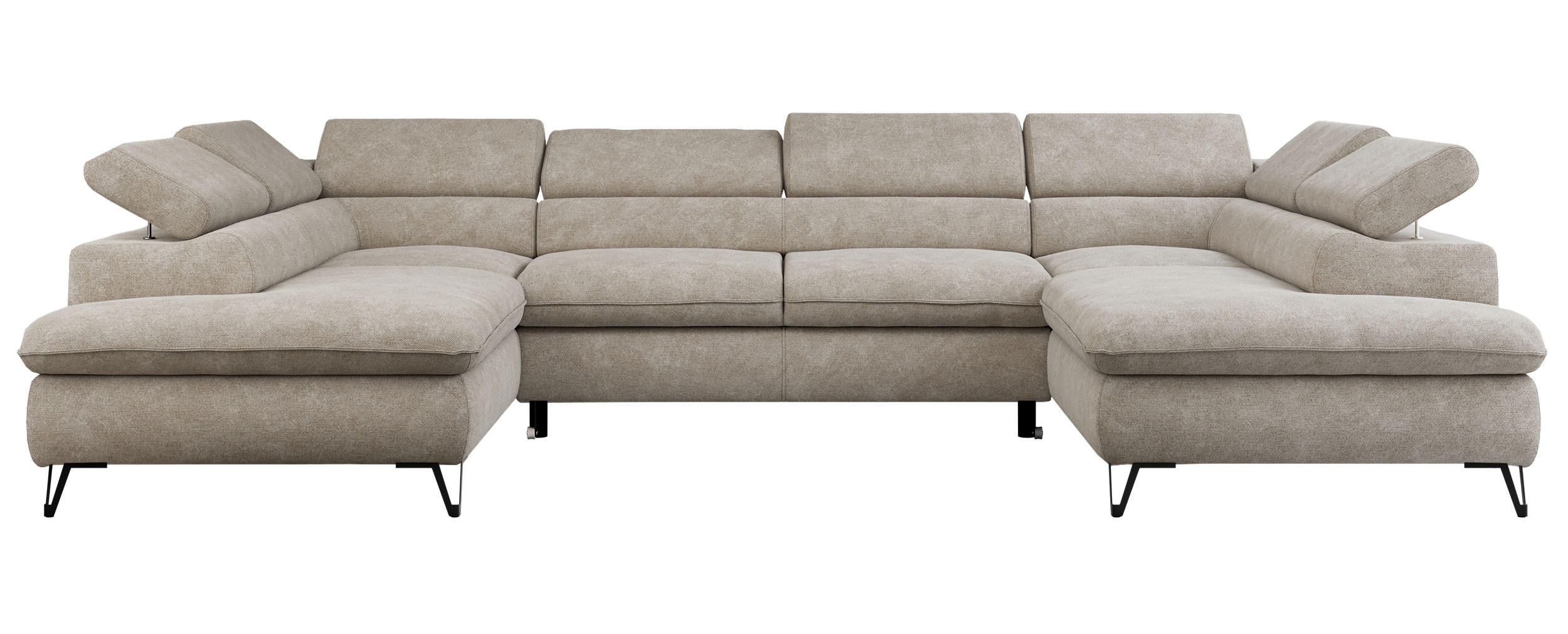 WOHNLANDSCHAFT PETER U Struktur Beige - Beige/Schwarz, Textil/Metall (346/76/208cm) - MKS