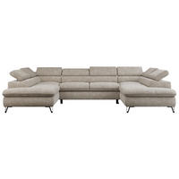 WOHNLANDSCHAFT PETER U Struktur Beige - Beige/Schwarz, Textil/Metall (346/76/208cm) - MKS