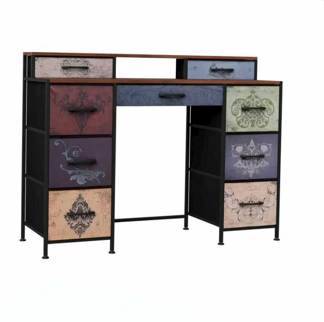 SCHMINKTISCH 121x40x91 cm Stoffschubladen Metallrahmen - Schwarz, Holz (40/91.2/121cm) - LEBENLANG