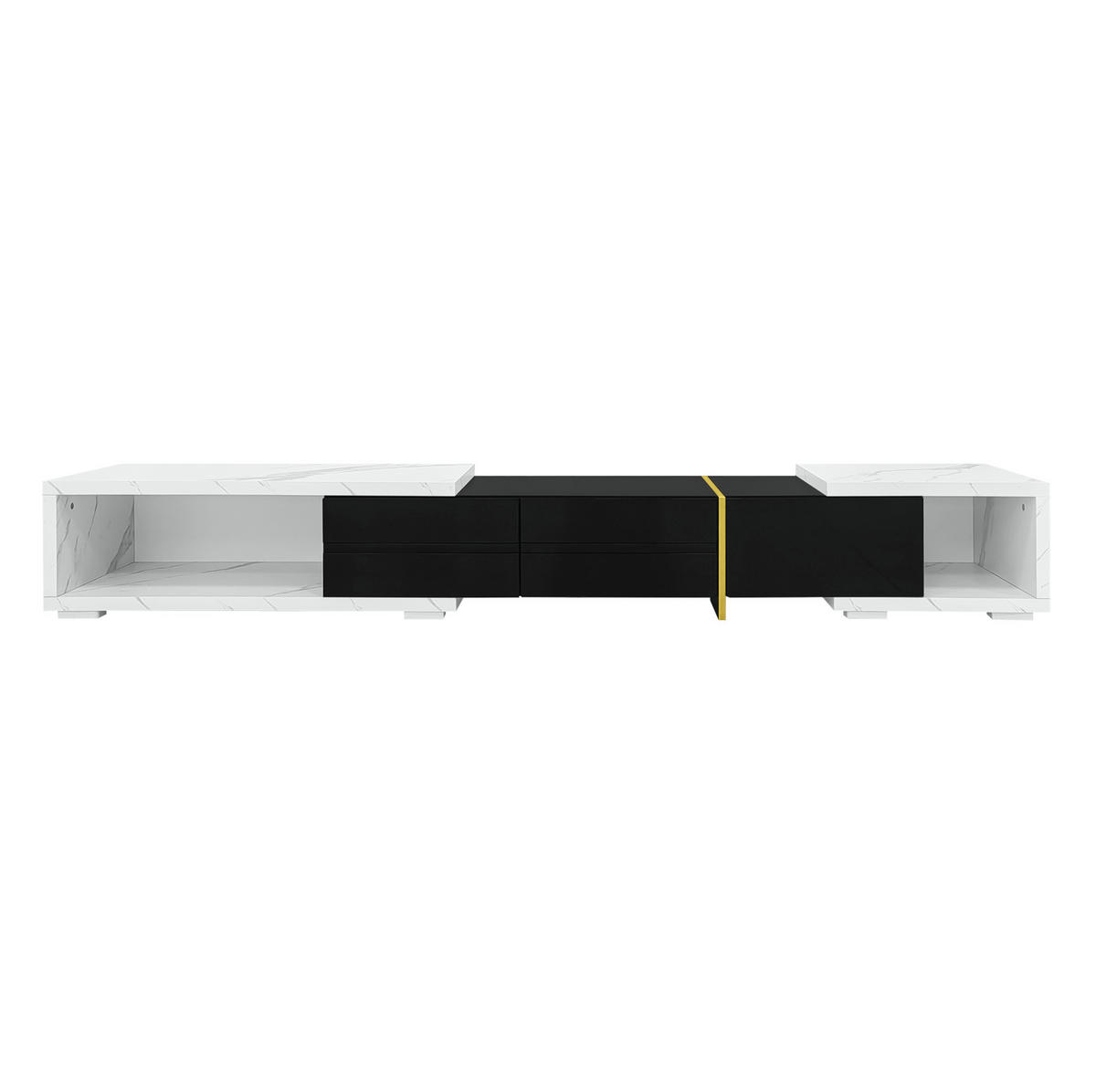 TV-SCHRANK aus MDF und Holzwerkstoff 260x40x30 cm Schwarz/Weiß in Marmoroptik drehbar und ausziehbar mit Stauraum - Schwarz, Holzwerkstoff (260/30/40cm) - Modfu