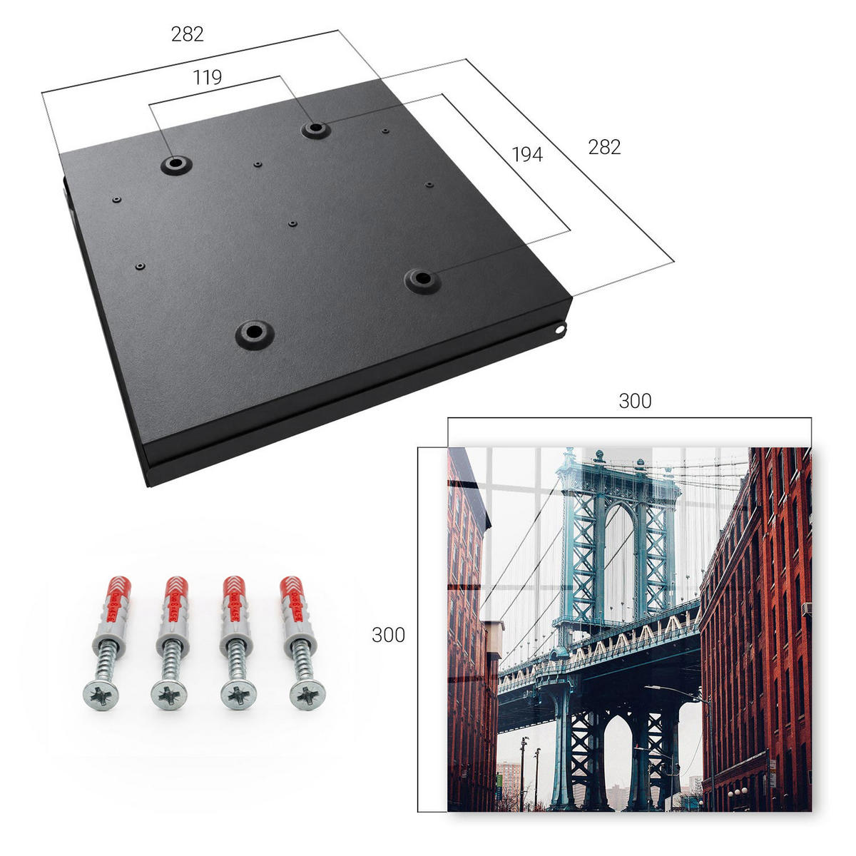 SCHLÜSSELBOX Schwarz 30x30 cm- Türöffnung nach rechts - Stadtbrücke - Rot, Metall (30/30/5cm) - TULUP