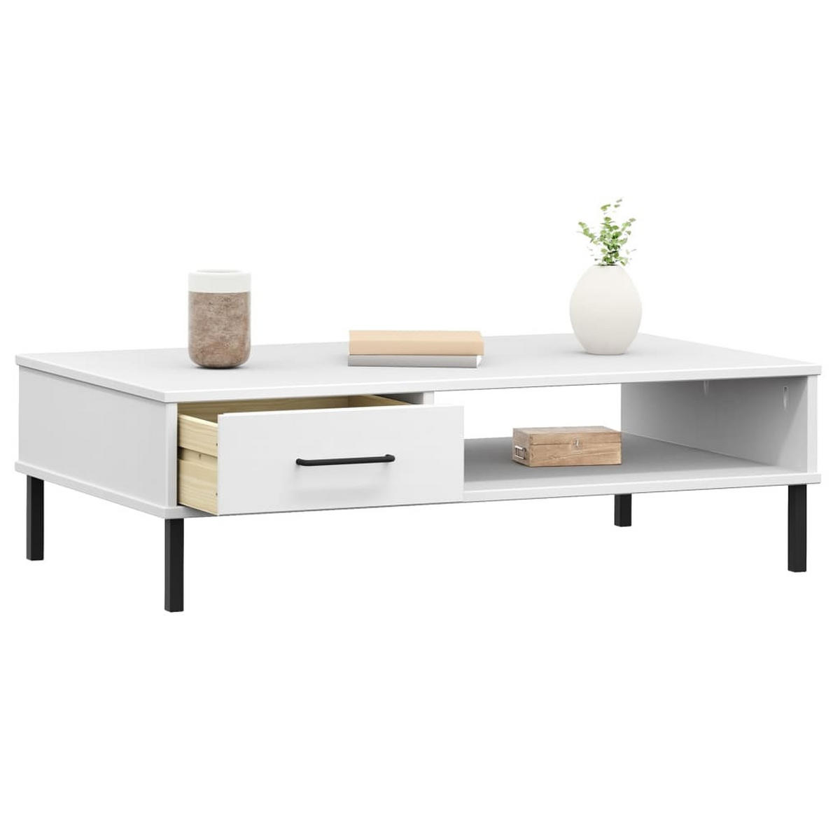COUCHTISCH OSLO mit Metallbeinen Weiß Massivholz Kiefer - Weiß, Holz (100/55/29cm) - furnicato