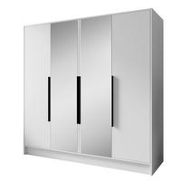 DREHTÜRENSCHRANK Laro mit Spiegel, Weiß mit mit schwarzen Griffen, 200 cm - Weiß, Holzwerkstoff (200/200/51cm) - Beautysofa