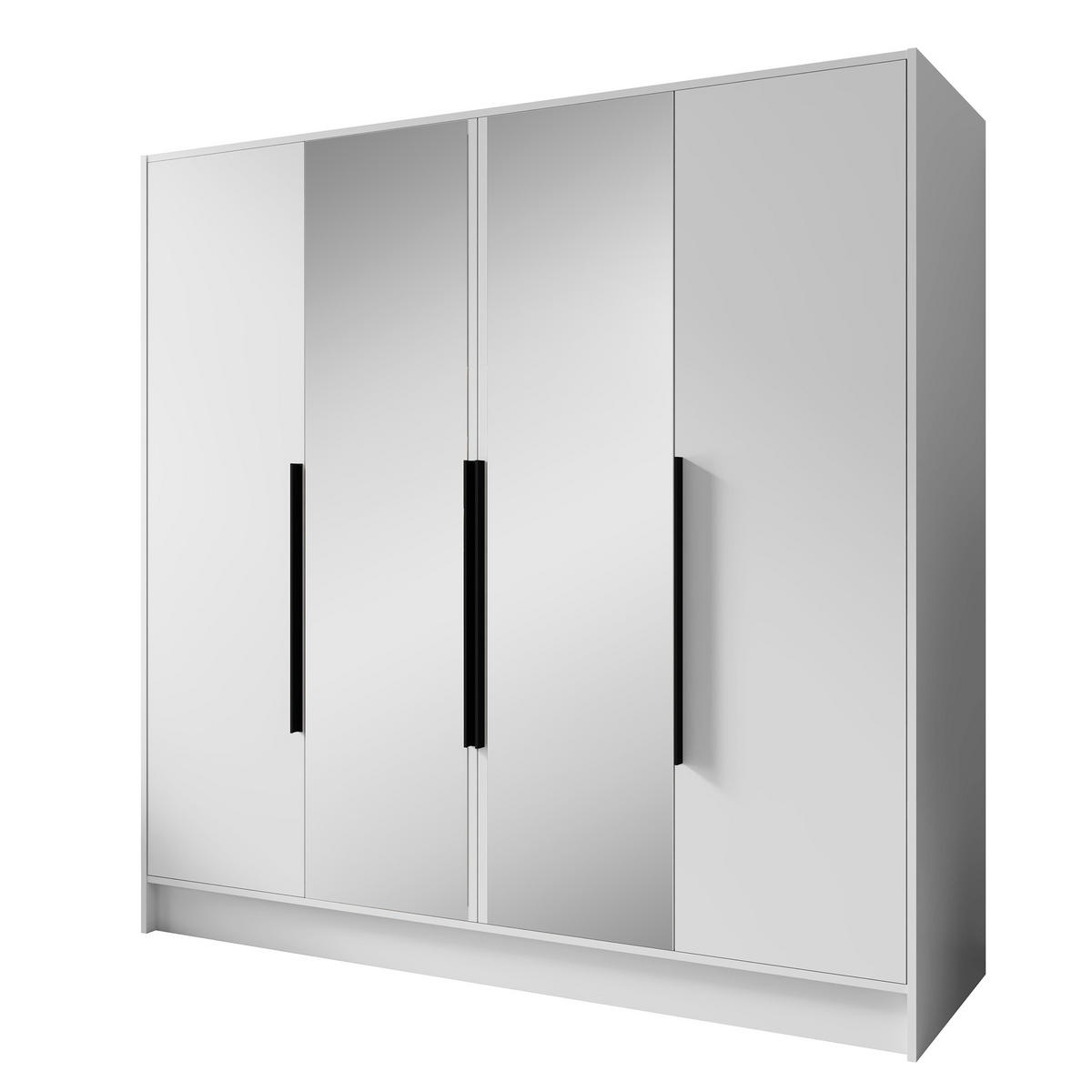 DREHTÜRENSCHRANK Laro mit Spiegel, Weiß mit mit schwarzen Griffen, 200 cm - Weiß, Holzwerkstoff (200/200/51cm) - Beautysofa