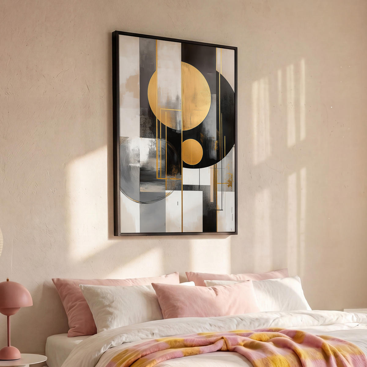 LEINWAND Bilder mit Rahmen - Abstrakt - Gold - Silber - Formen - Ästhetisch - Modern - 100x150 - Goldfarben, Textil (100/150cm) - MuchoWow