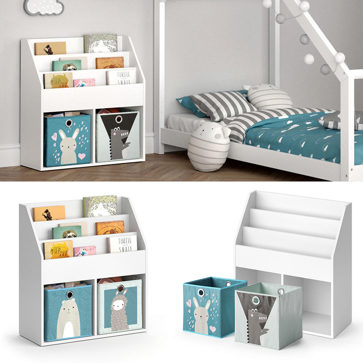 KINDERREGAL Luigi Weiß 72 x 79 cm mit 2 Faltboxen opt.6 - Weiß, Holzwerkstoff (72/79/30.7cm) - Vicco