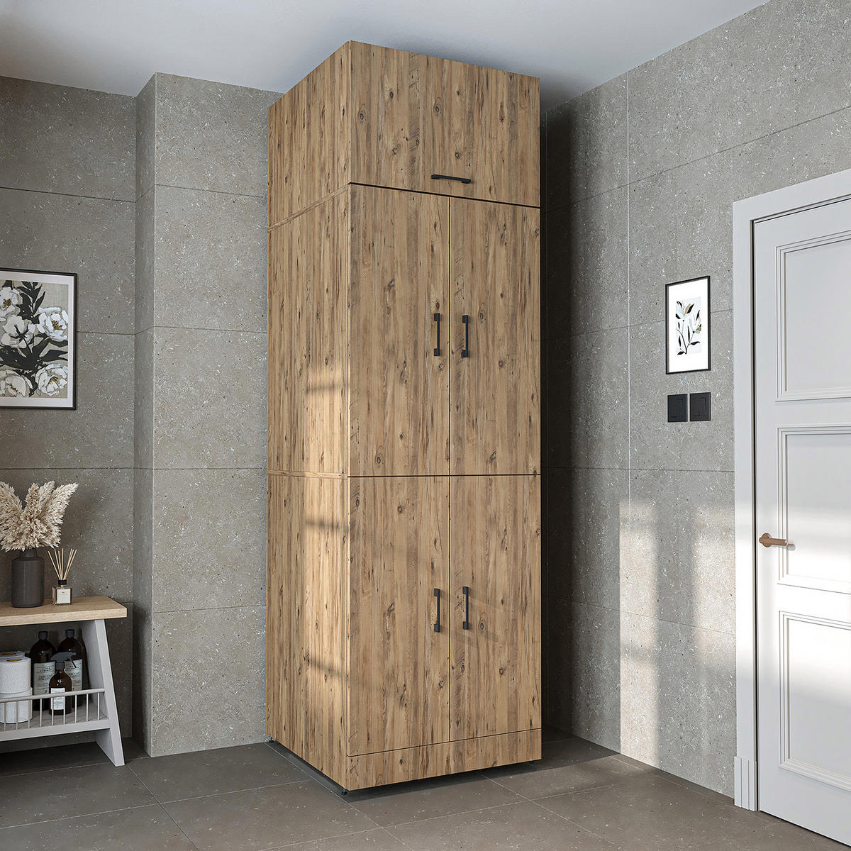 WASCHMASCHINENSCHRANK DORA-II 70cm Breit, 230cm Hoch - Eichefarben, Holzwerkstoff (70/230/74cm)