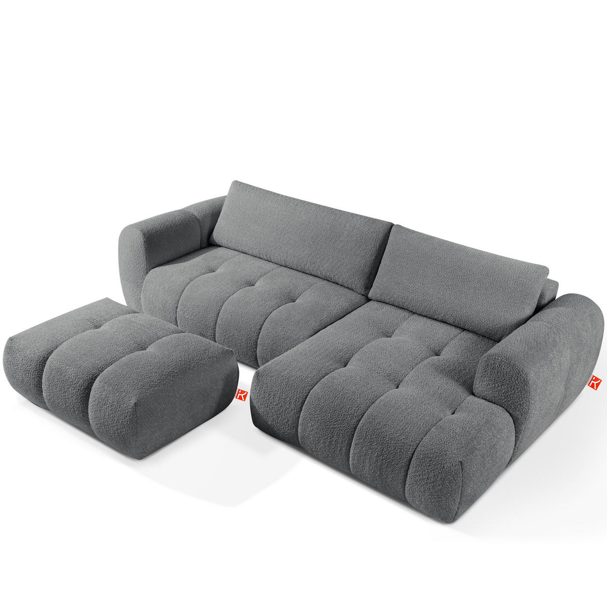 ECKSOFA MIT HOCKER LIRA, Dunkelgrau, Bouclé - Dunkelgrau, Holz/Holzwerkstoff (96/50cm) - KONSIMO®