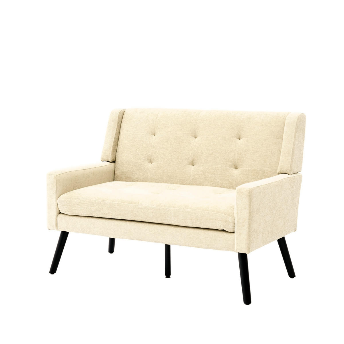 SITZBANK 2-Sitzer Leinenbezug mit Knopfheftung, Massivholzbeinen 119/75/88 cm Beige - Beige, Textil (75/88/119cm) - Redom