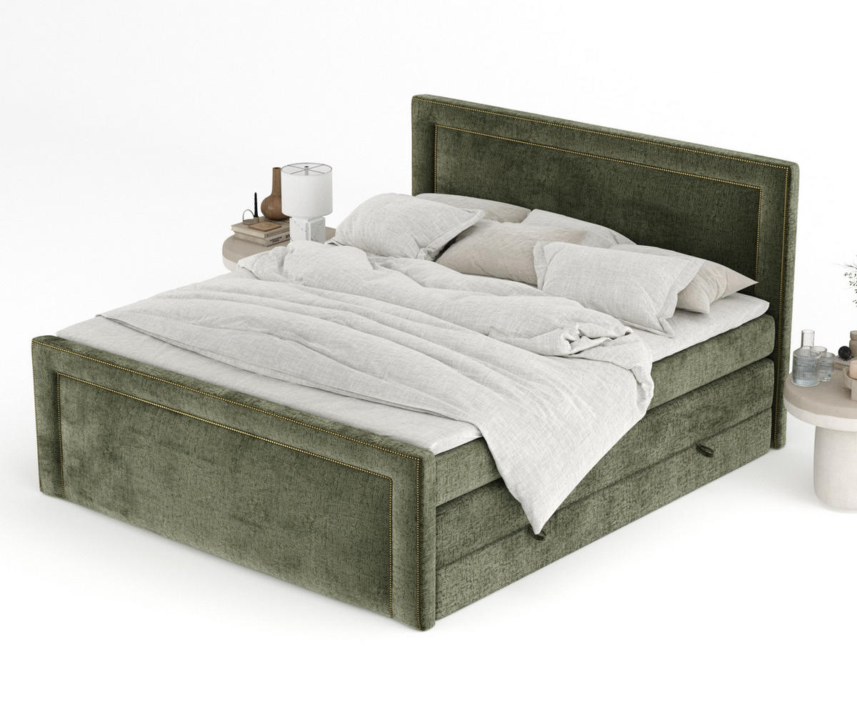 BOXSPRINGBETT Luxora Olivenfarbe 160/200 cm - Schwarz/Olivgrün, Holz/Holzwerkstoff (160/200cm) - Maison de Reve