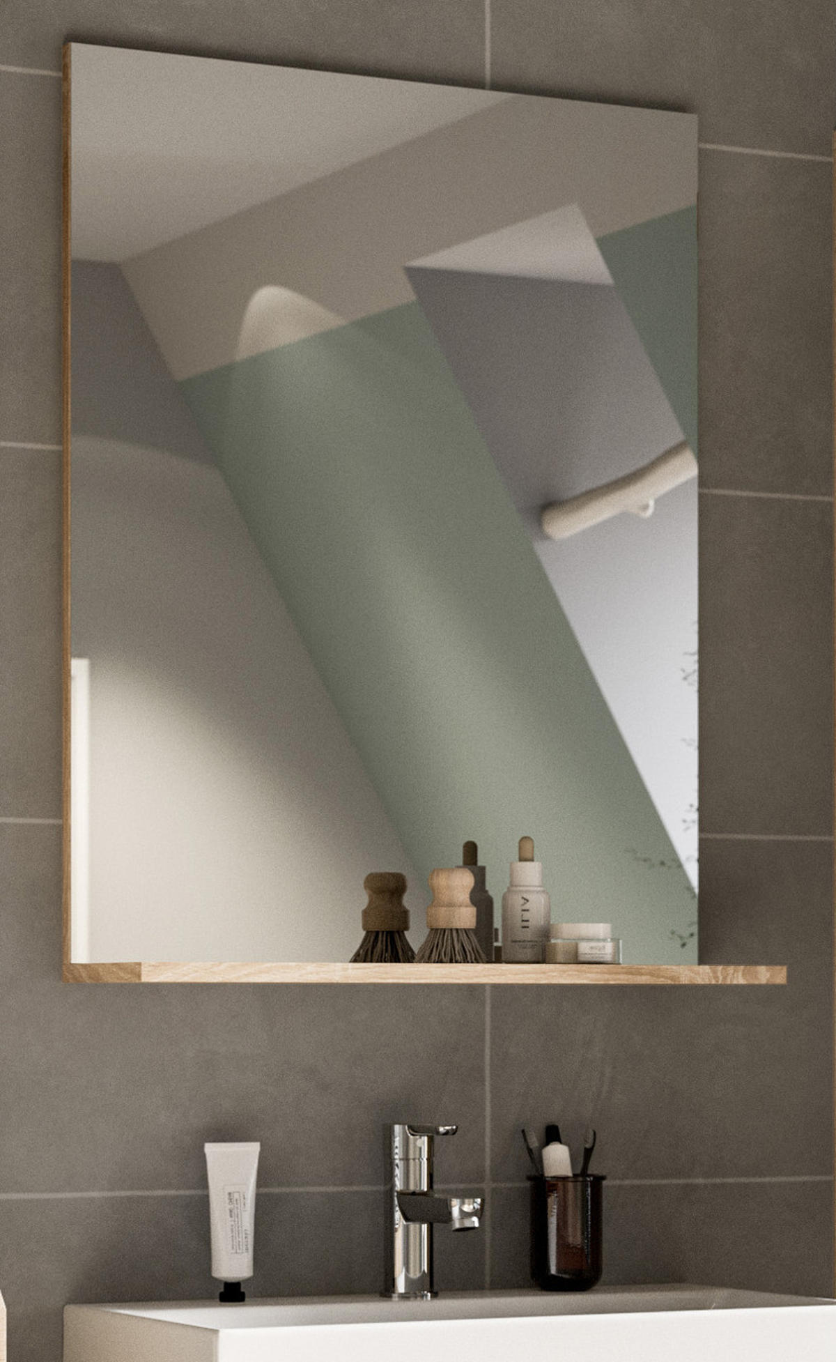 BADSPIEGEL Eiche 60 x 79 cm, Wandspiegel mit Ablage - Eichefarben, Glas/Holzwerkstoff (60/79/18cm) - Inn.Furn