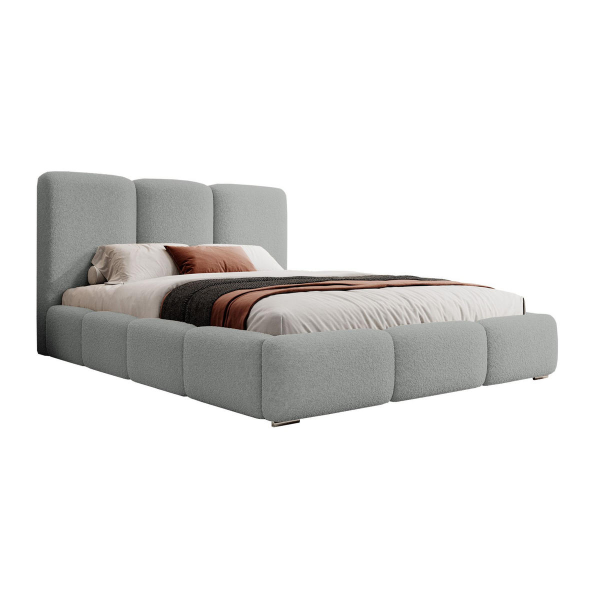POLSTERBETT Bauro mit Bouclé-Bezug Hellgrau 140x200 cm - Silberfarben/Hellgrau, Textil (140/200cm) - Selsey
