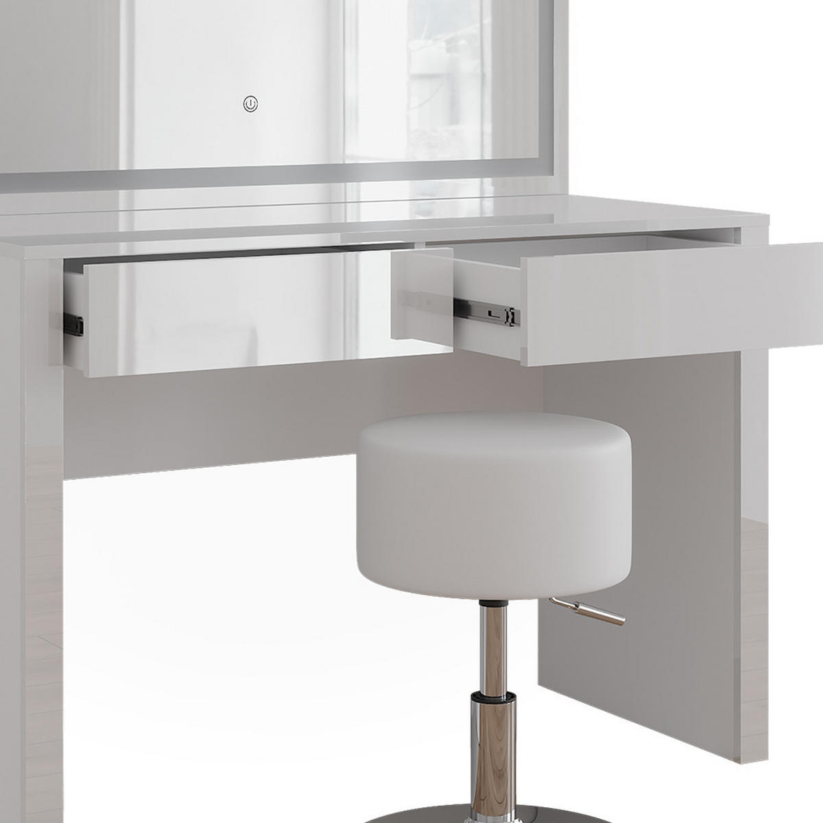 SCHMINKTISCH Annabelle Weiß Hochglanz/Weiß 110 cm mit LED-Spiegel und Hocker - Weiß Hochglanz/Weiß, Holzwerkstoff (110/75.5/50cm) - Vicco