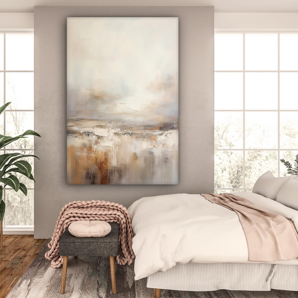 LEINWANDBILD Kunst - Industriell - Grau - Braun - Abstrakt Deko Groß 90x140 cm - Sandfarben, Textil (90/140cm) - MuchoWow