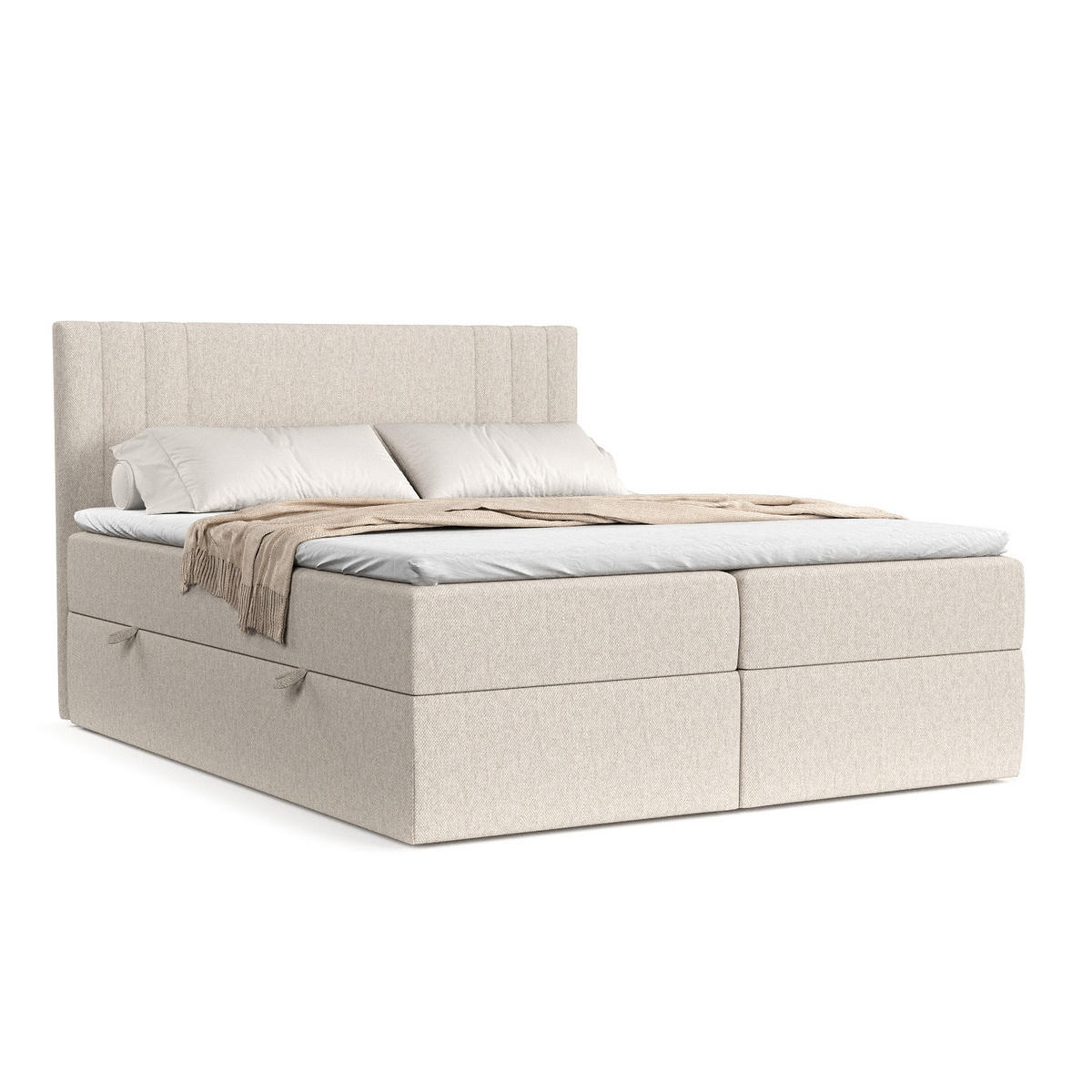 BOXBETT Mallo Beige 160/200 cm mit Matratze und Topper - Beige/Schwarz, Holz/Holzwerkstoff (160/200cm) - Maison de Reve