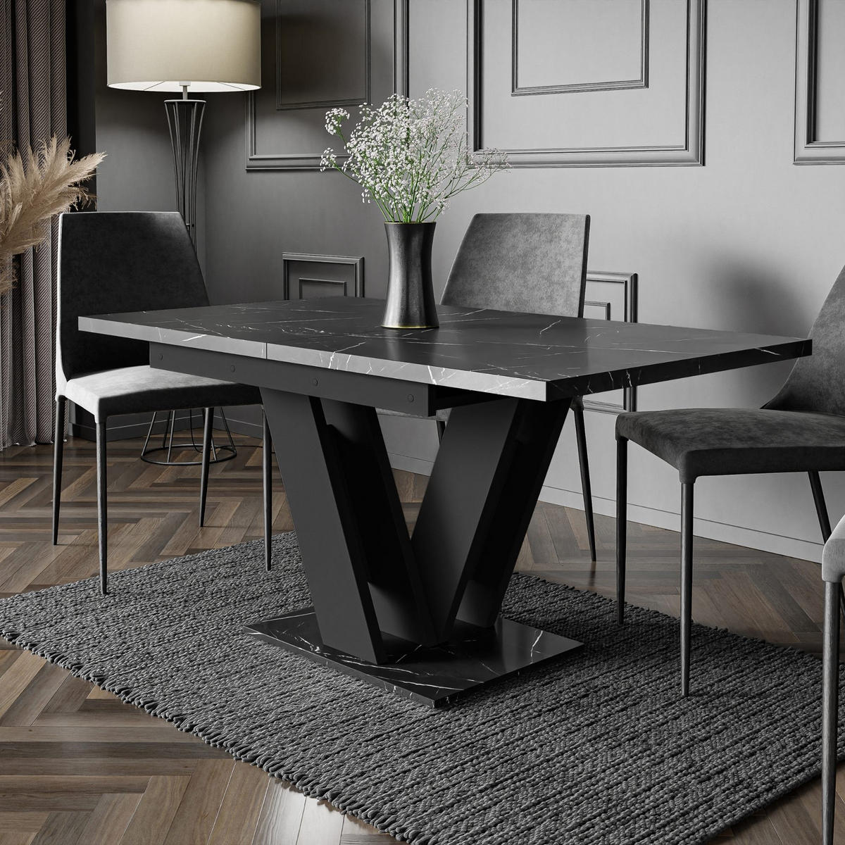 ESSTISCH Royal Schwarz Marmoptik Ausziehbar 120 - 160 cm - Schwarz, Holzwerkstoff (120/80/75cm) - PROSPERO