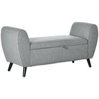 SITZBANK, Bettbank mit Stauraum, Polsterbank mit Armlehne, Leinenoptik, Grau - Hellgrau, Kunststoff (49/68/140cm) - HOMCOM