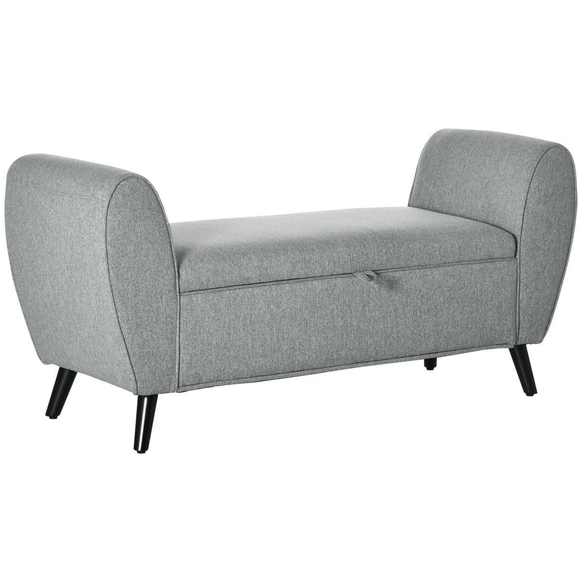 SITZBANK, Bettbank mit Stauraum, Polsterbank mit Armlehne, Leinenoptik, Grau - Hellgrau, Kunststoff (49/68/140cm) - HOMCOM
