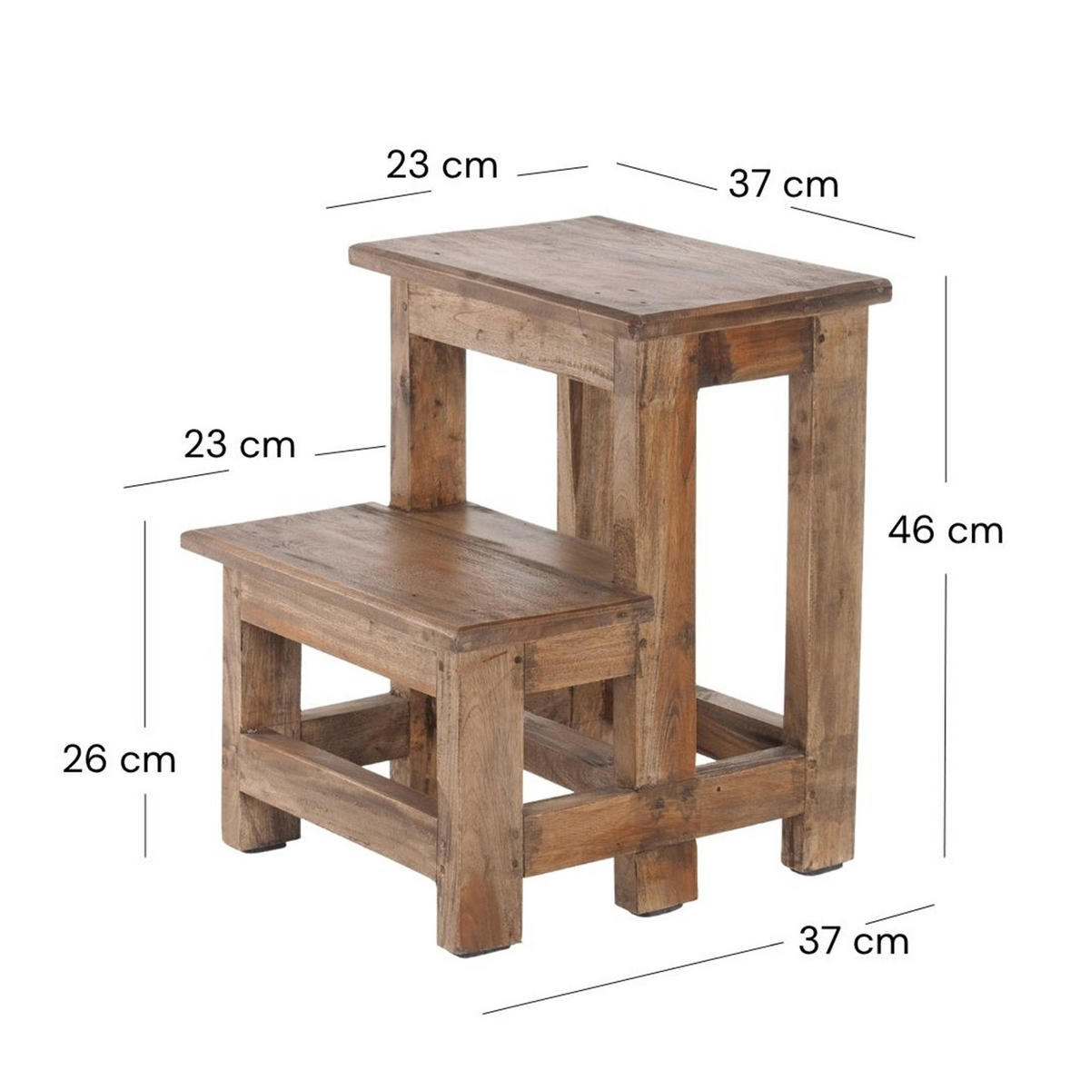 TRITTLEITER STEP Recyclingholz zweistufig 01 natur-vintage - Naturfarben, Holz (37/46/37cm) - DESIGN DELIGHTS