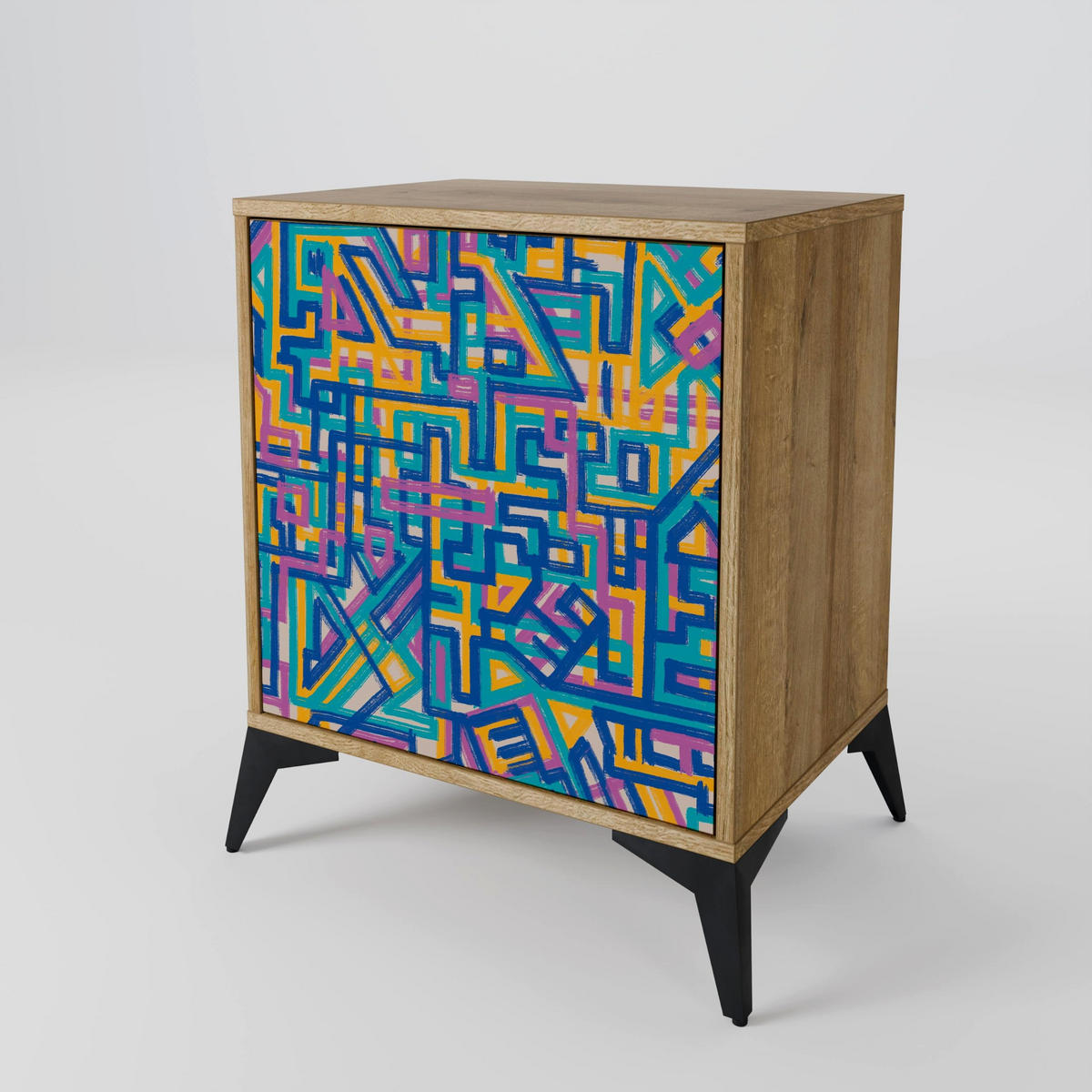 SIDEBOARD MEMORIES MAP, Eichefarben, 57,5x42x77,5 cm, Schräge Buchenholzfüße - Eichefarben/Buchefarben, Holzwerkstoff/Buchenholz (57.5/77.5/42cm) - SpaceRebels