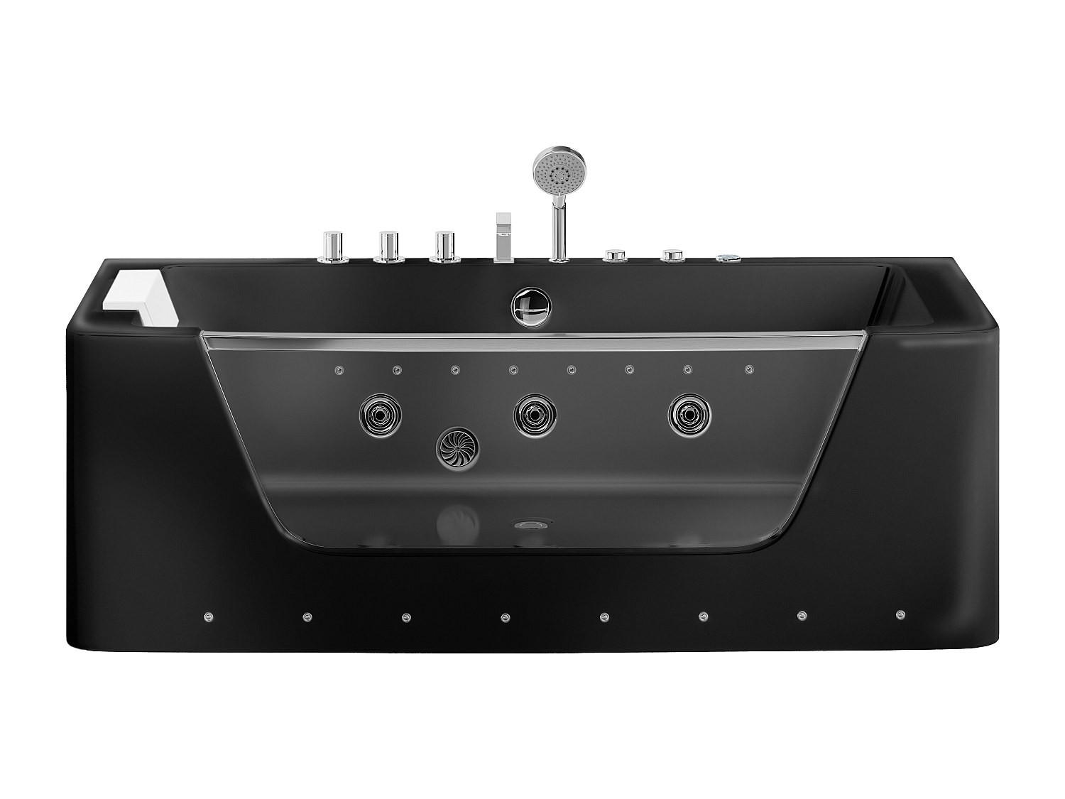 WHIRLPOOLBADEWANNE - 1 Person - Glas, Acryl - Schwarz - - Schwarz, Glas/Kunststoff (170/58/85cm) - Vente-Unique