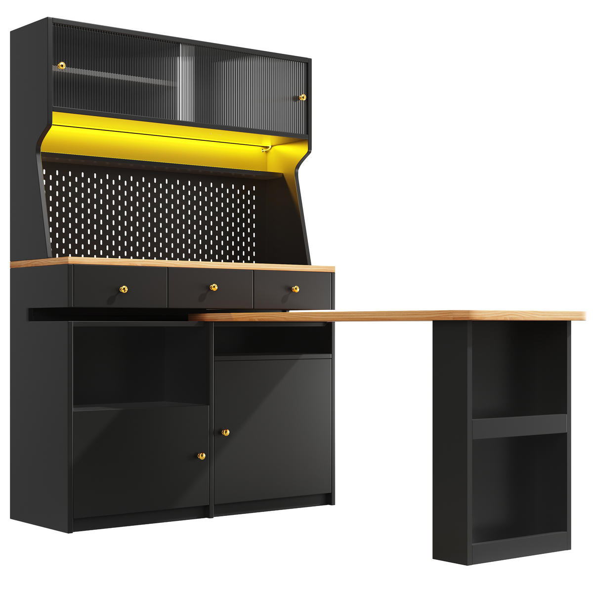 BUFFET LED Glas Türen Schwarz - Schwarz, Glas (137/177.7/74cm) - FLIEKS
