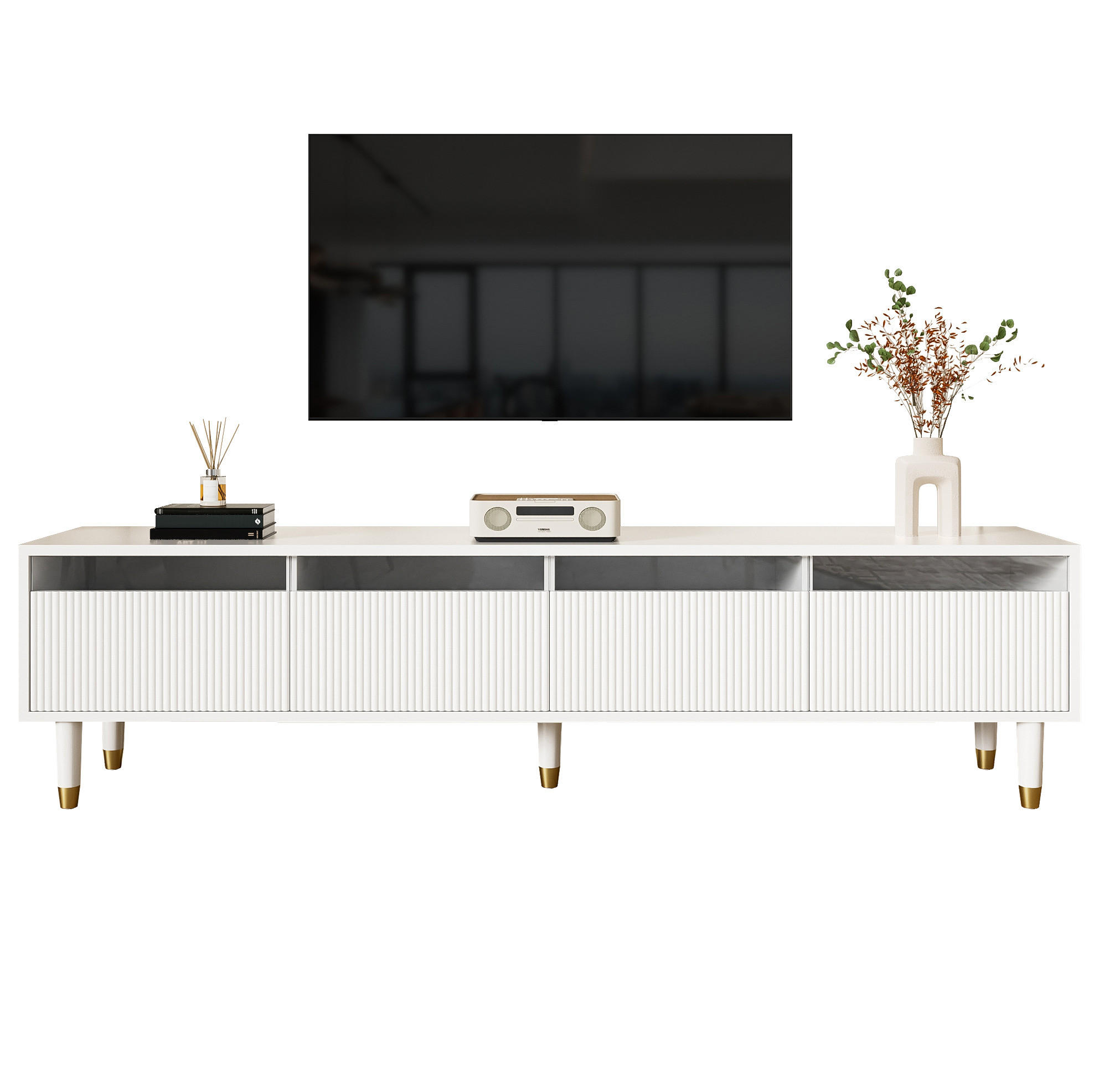 TV-SCHRANK mit 4 Schubladen 178 x 35 x 45 cm MDF Weiß - Weiß, Holzwerkstoff (35/45/178cm) - Beauniv