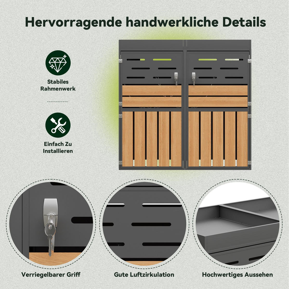 MÜLLTONNENBOX mit integriertem Pflanzkasten,Müllcontainer,Grau - Grau, Metall (133/128/80cm) - LVHOM