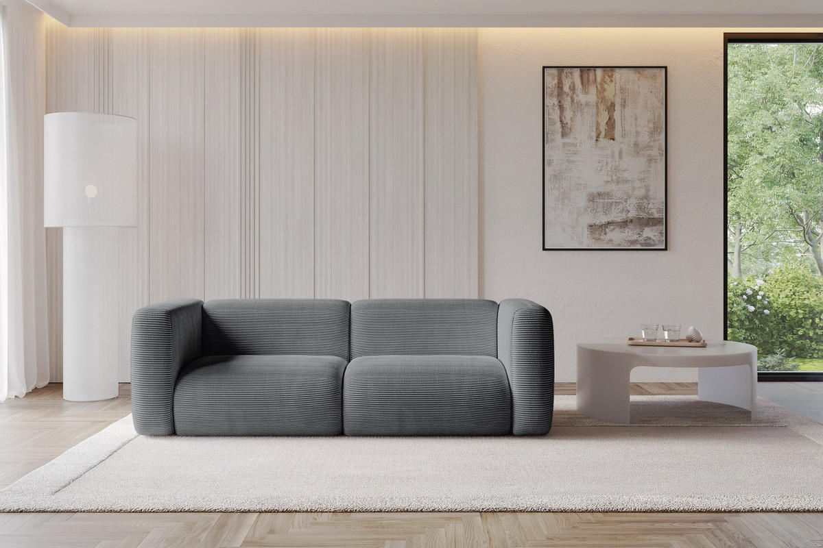 MODULARES Sofa 2-SITZER MIRA-S1 228x89x70 Dunkelgrau cm Cord - Dunkelgrau/Schwarz, Holzwerkstoff/Kunststoff (228/70/89cm) - ALTDECOR