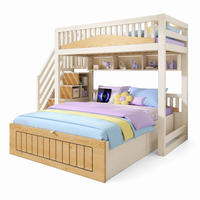 ETAGENBETT 90/200+140/200 mit Treppenschrank, Stauraum und USB-C in Weiß und Natur - Weiß/Naturfarben, Holz/Holzwerkstoff (140/200cm) - EVRYAE
