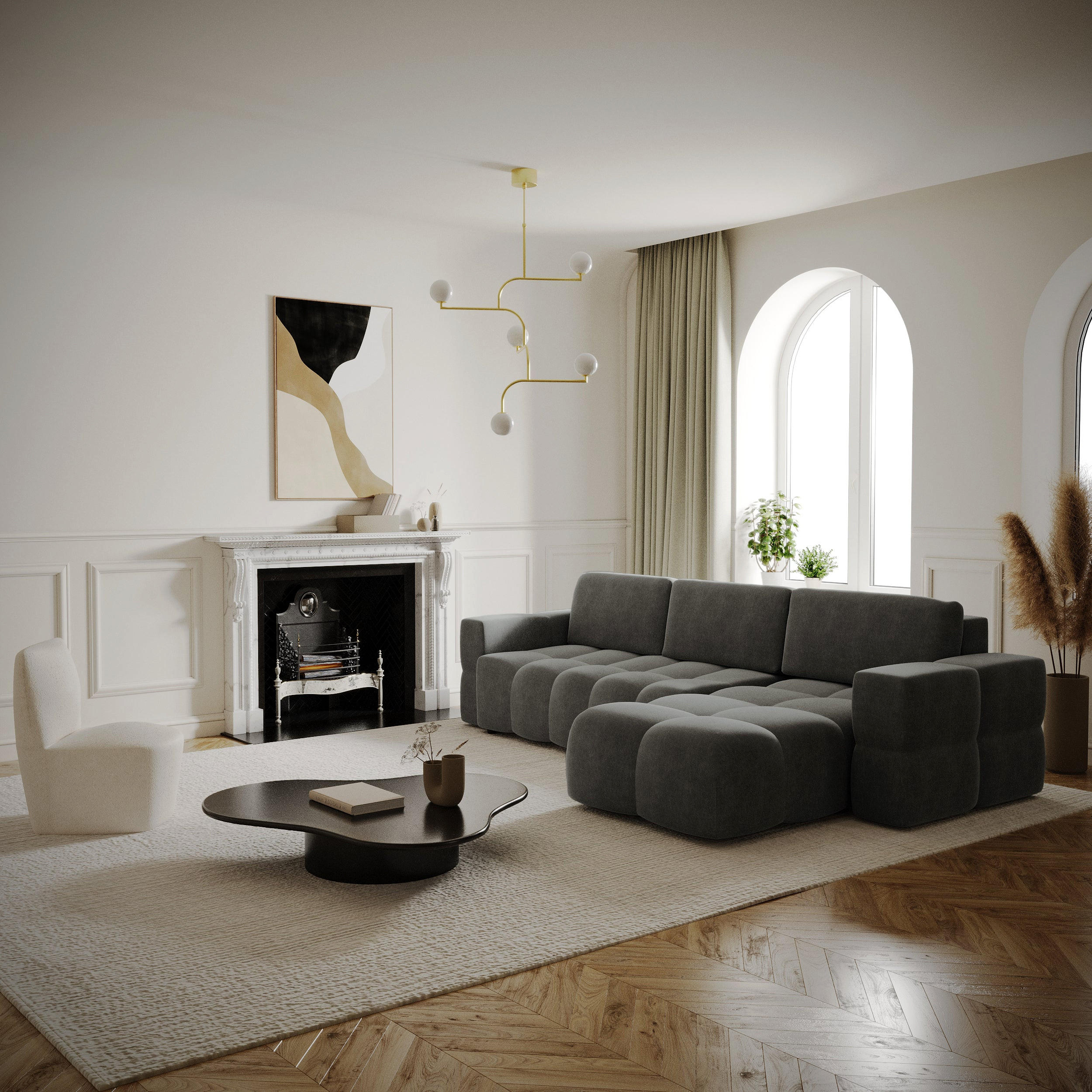 ECKSOFA RECHTS Samt Grau 286cm - Grau, Textil (286/169cm) - Sia Home