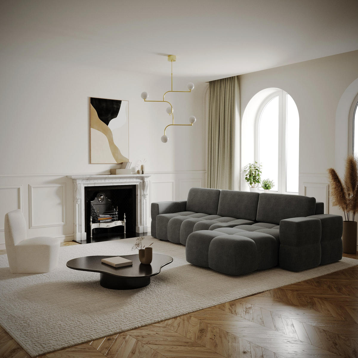 ECKSOFA RECHTS Samt Grau 286cm - Grau, Textil (286/169cm) - Sia Home